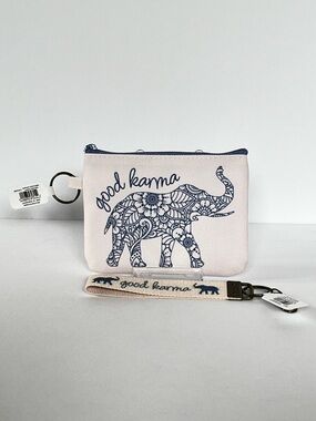 Boho Good Karma Elephant Canvas Zipper Pouch and Keychain Wristlet Set